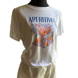 Talbots Aperitivo Graphic Tee LP White Italian Riviera Vacation Shirt Cotton